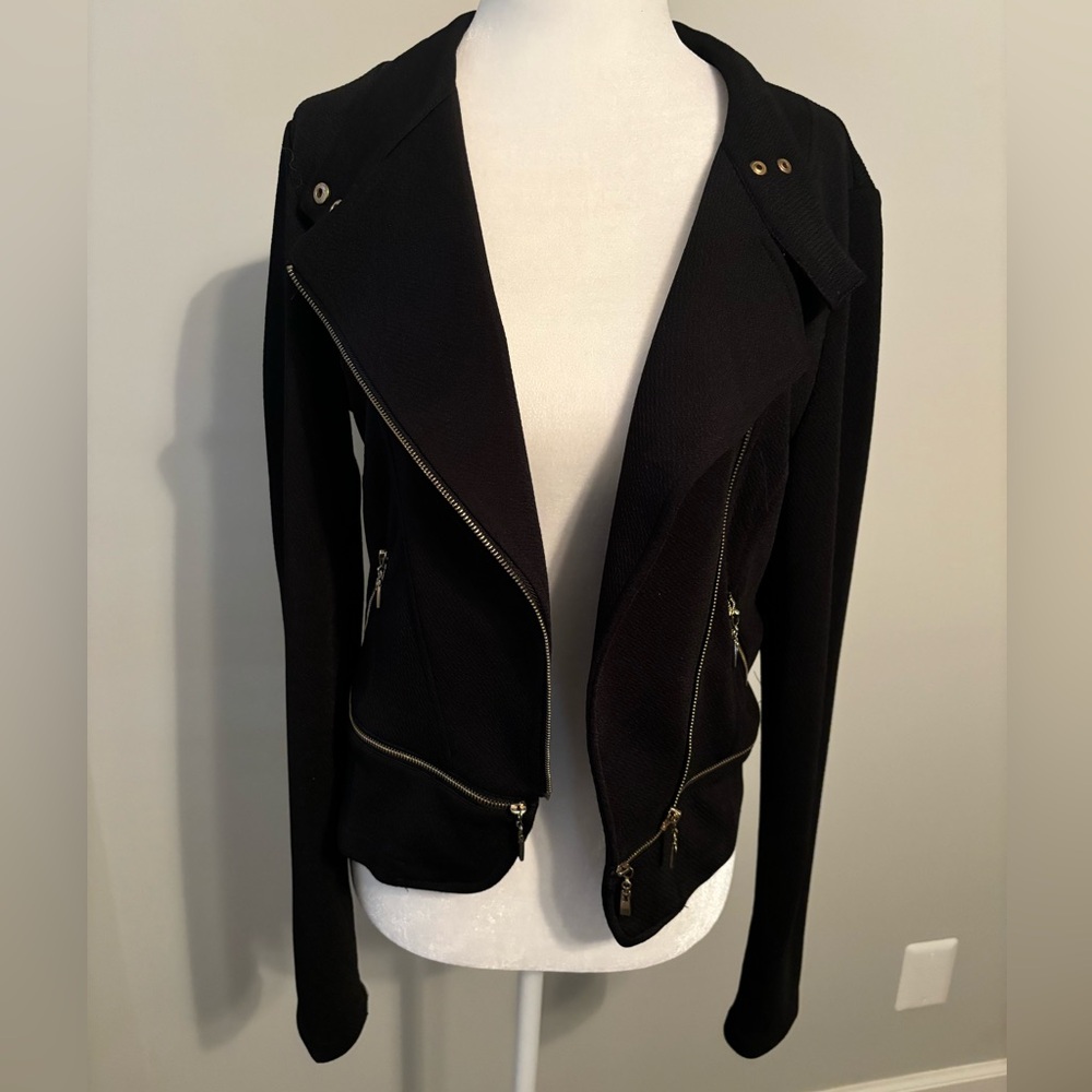 PRIVY Gold Accent Black Asymmetrical Moto Jacket - Picture 2 of 8